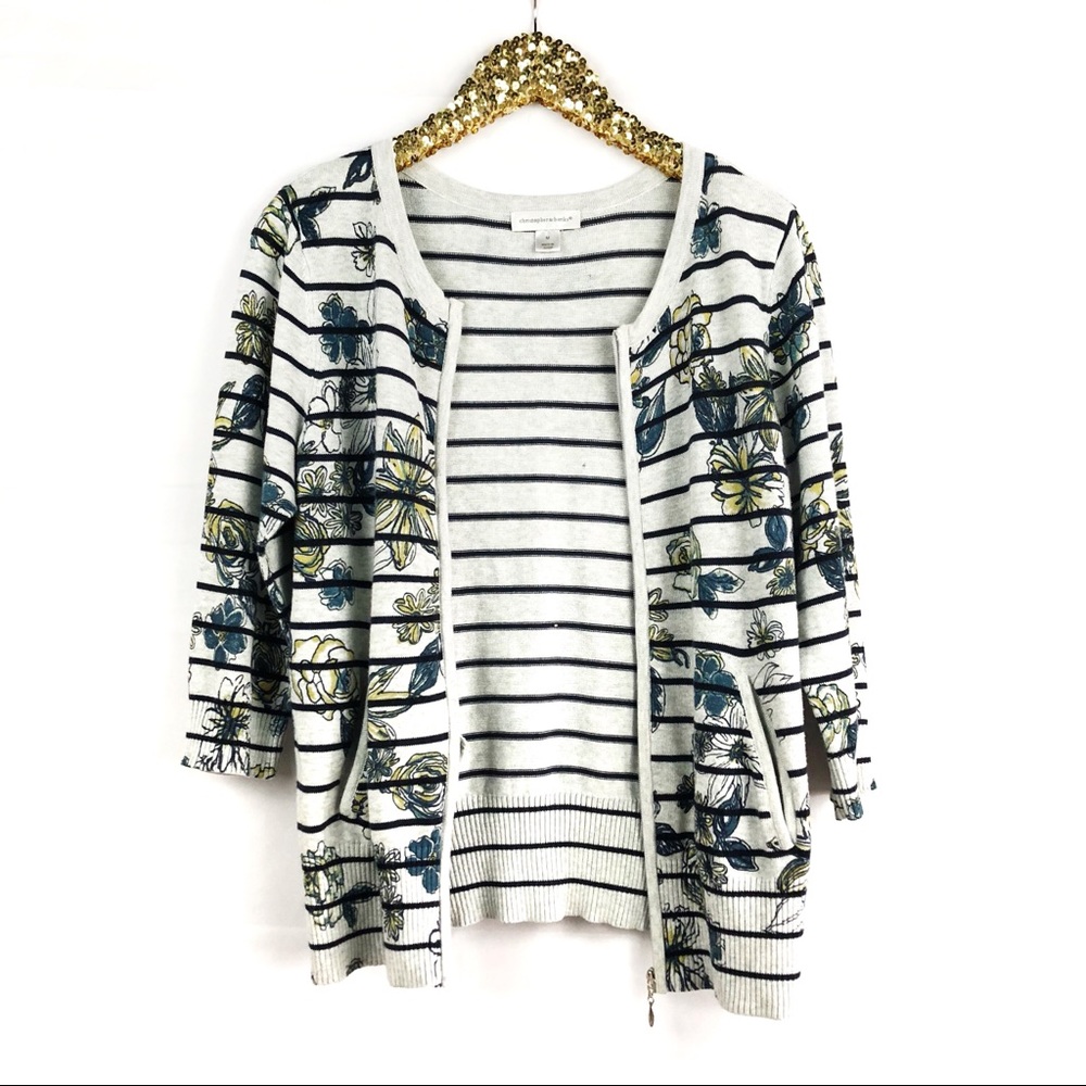 Christopher & Banks Floral Striped Cardigan